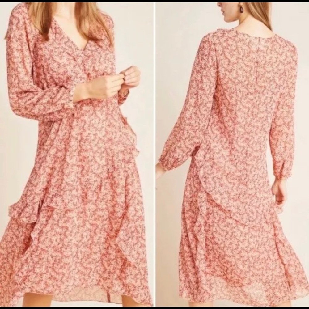 Maeve Sirena Floral Midi Dress Boho Ruffle SZ M